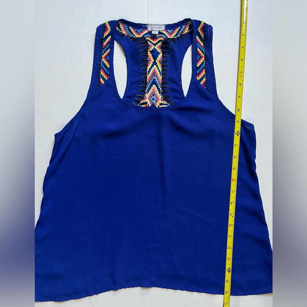 Blue Sleeveless Top with Multicolor Accents